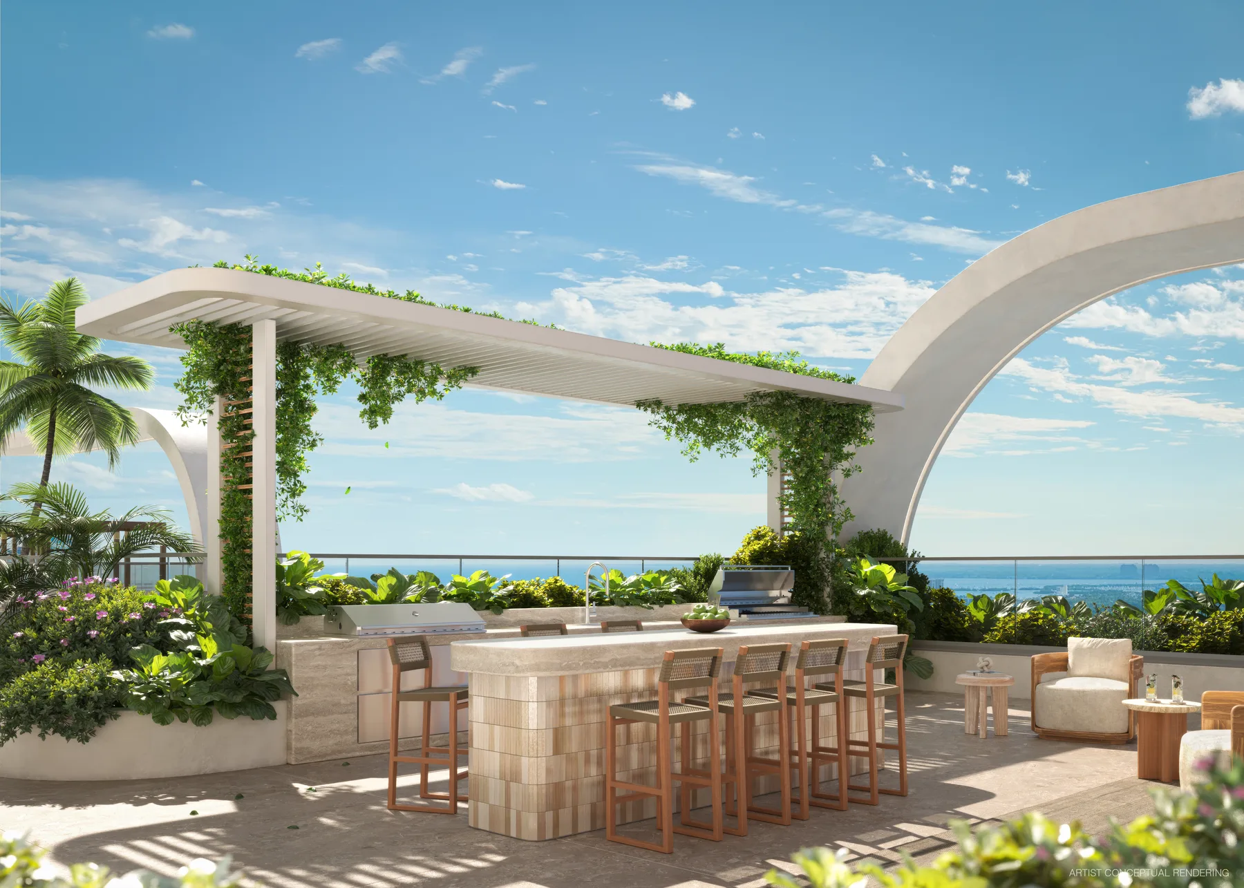 Rooftop grill area and outdoor lounge