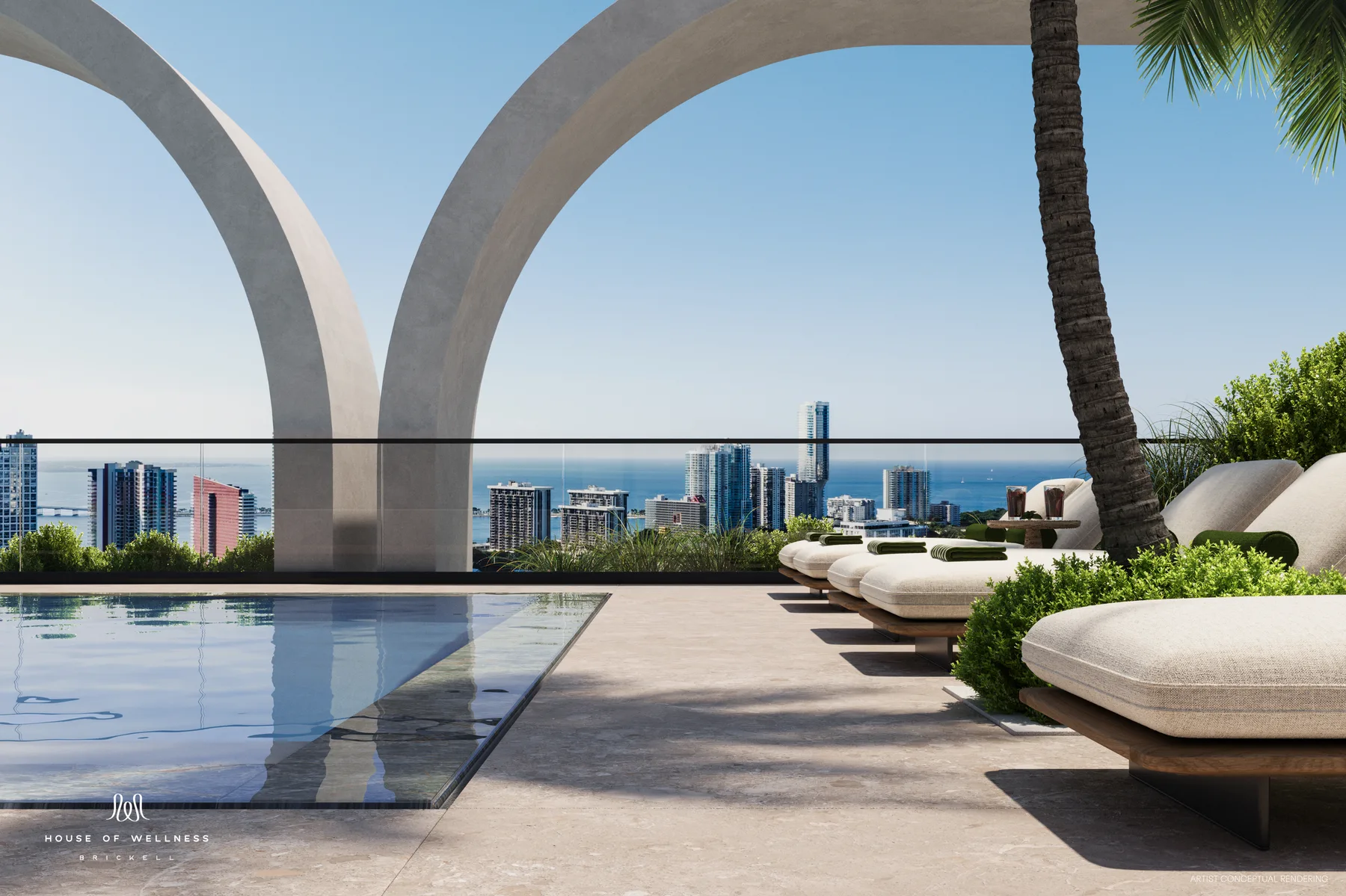 Rendering of the pool with Miami city views
