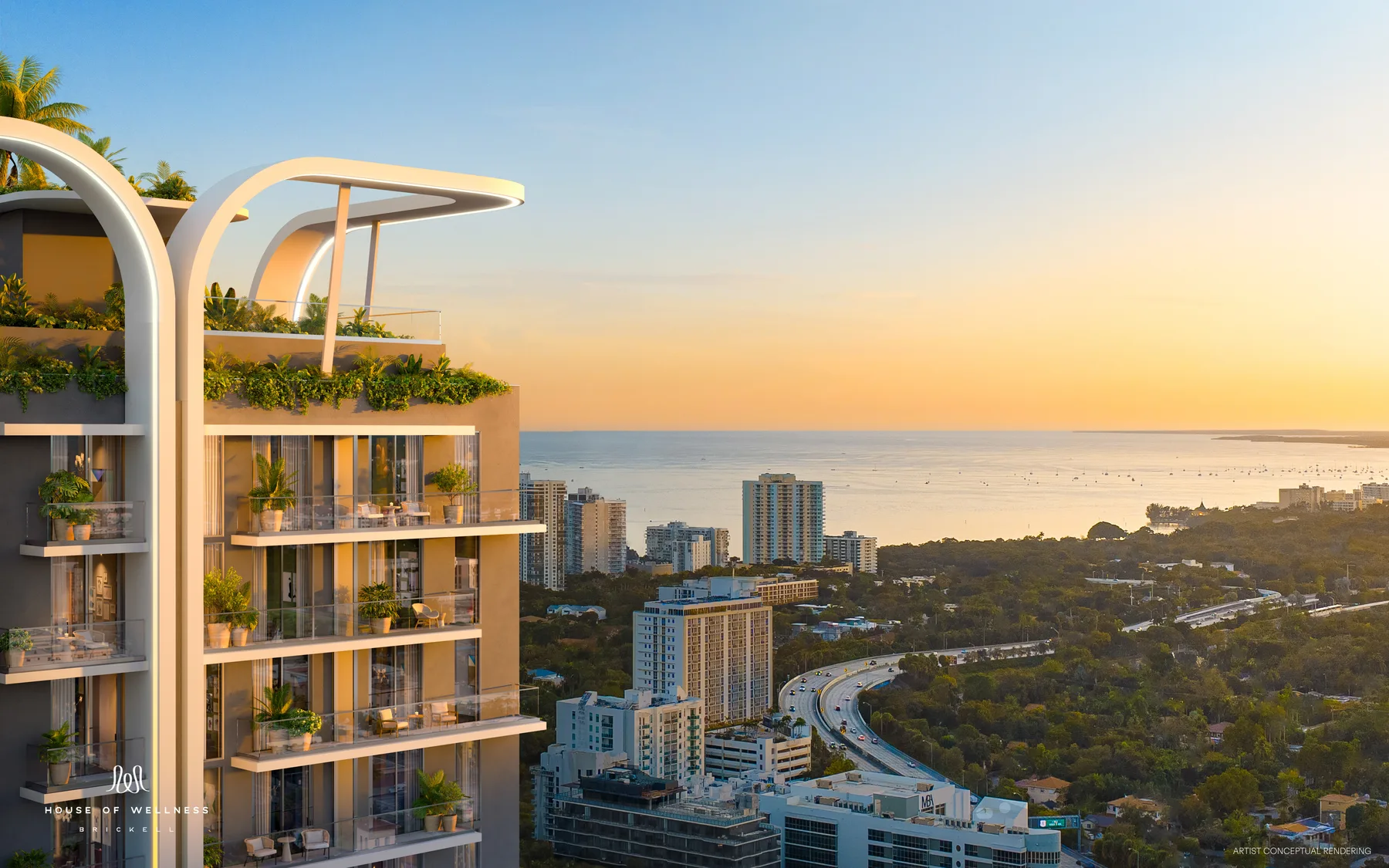 Rendering of the sunset over the bay from House of Wellness